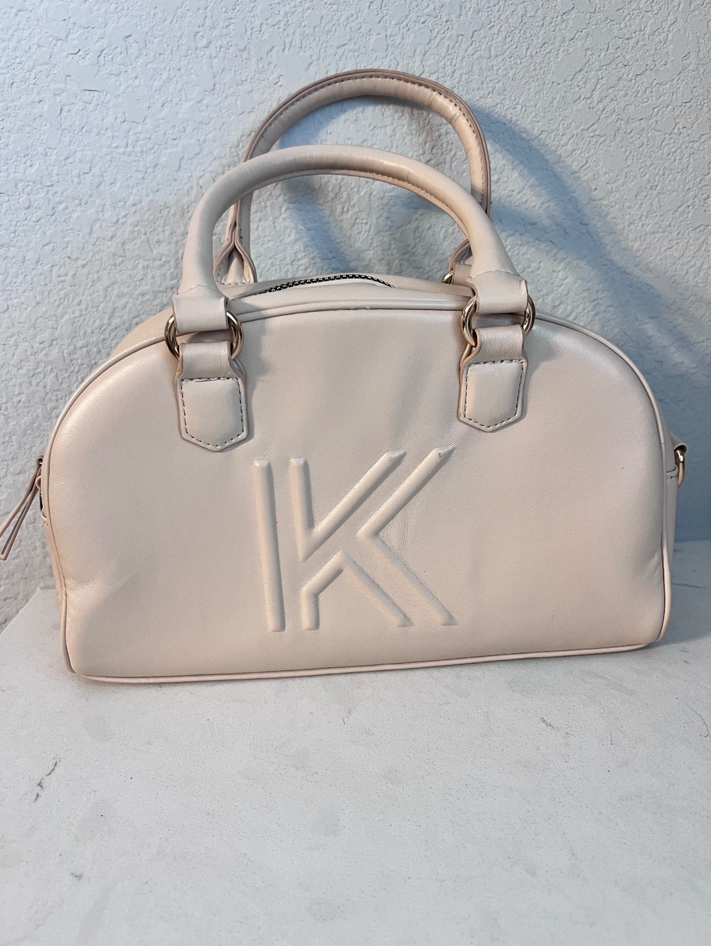 Kendall + Kylie Cream Satchel Handbag K Logo Removable Crossbody Strap
